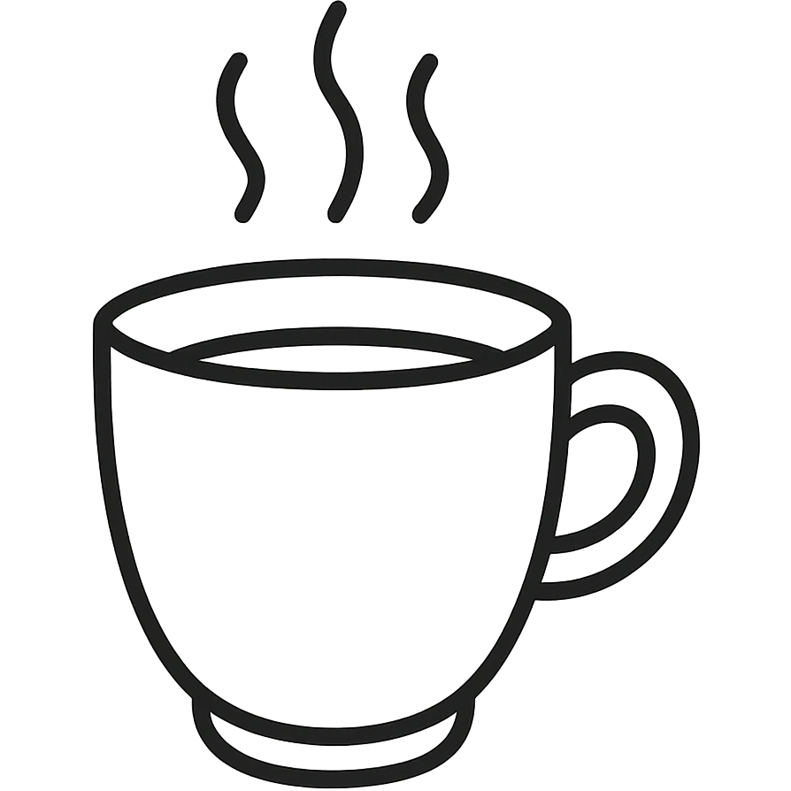 hand-drawn outlined icon of a coffee cup, black outlines, no fill, no color emoji