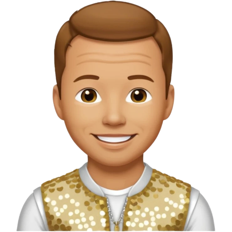 Donnie Wahlberg from NKOTB with golden brown hair, white sequin outfit emoji