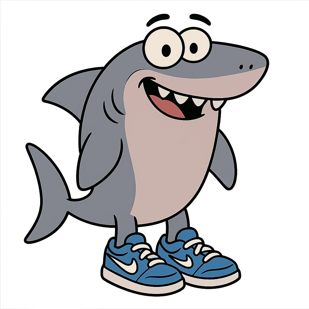 a cute shark with blue Nike shoes, simple and friendly, soft colors emoji
