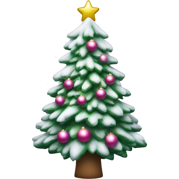 christmas tree with snow on it and silver and pink ornaments with a star on top emoji