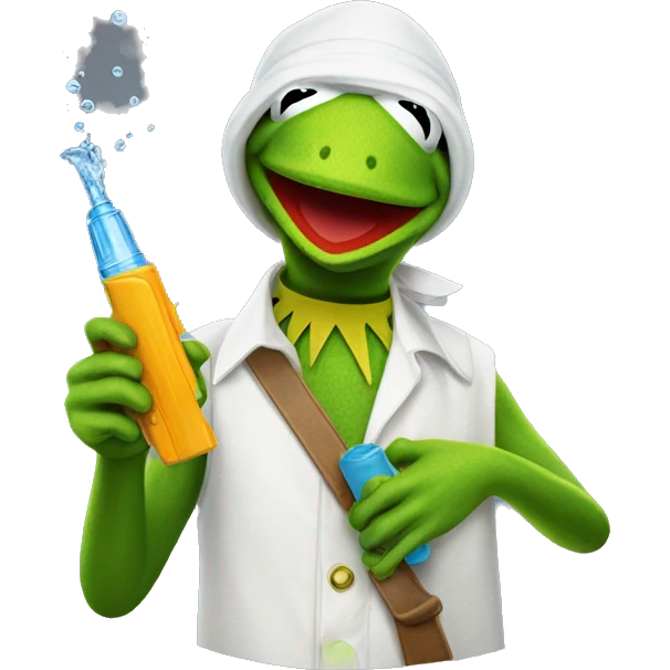 kermit the frog holding a water pistol  emoji