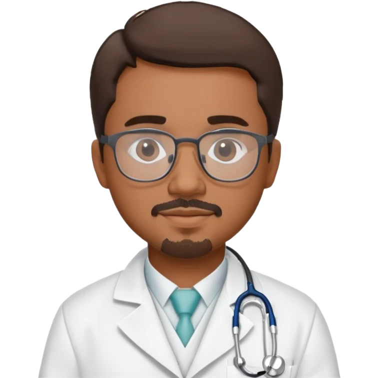  “Create a 3D cartoon-style doctor named Alfredo with medium-brown (Puerto Rican) skin, short hair showing subtle gray streaks, a neat goatee, glasses, a white lab coat embroidered ‘Alfredo,’ and a stethoscope around his neck. Give him a friendly, professional vibe.” emoji