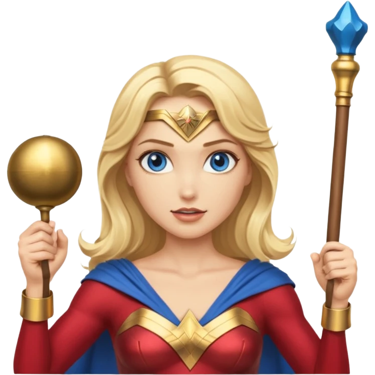 Blonde blue eyes Wonder Woman holding bell and baton  emoji
