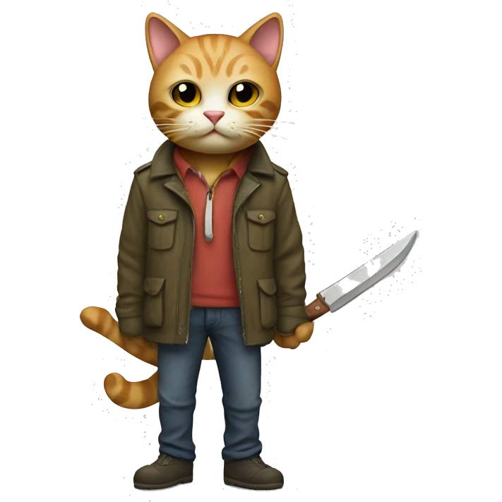 Cat with a knife and a jacket with wood emoji