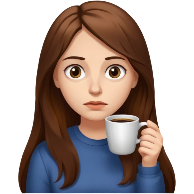 create a woman long hair brown, holding her cup of coffee looking exausted  emoji