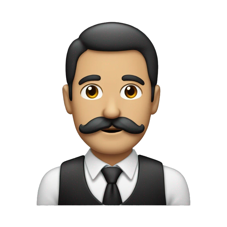 Hombre caucacico de 40 años con bigote negro y unas canas en las cienes emoji