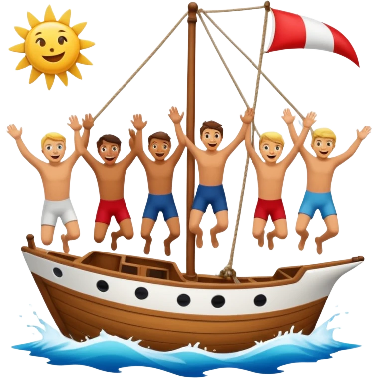 group of people jumping off a sailing ship into the ocean - side view emoji