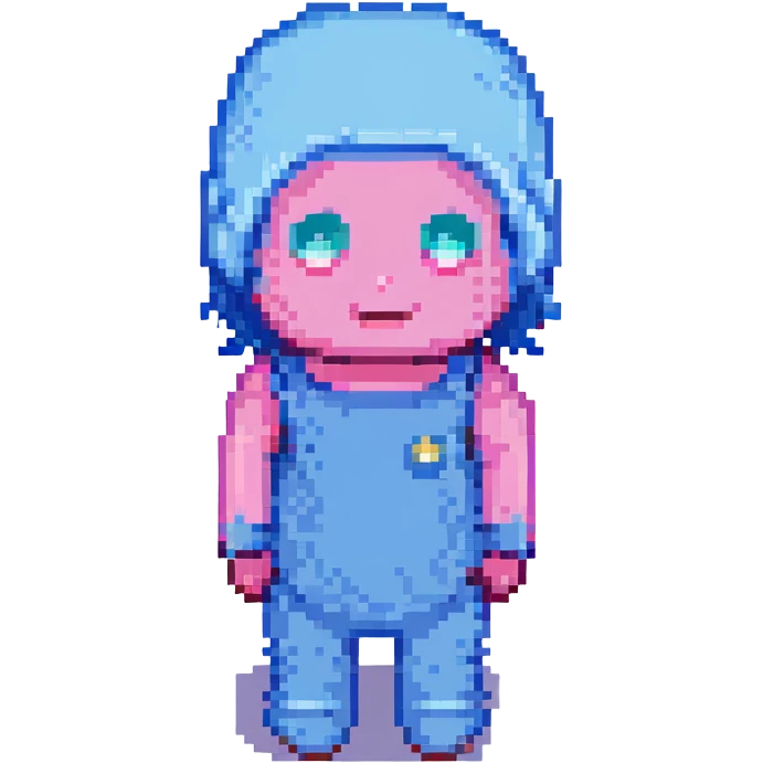 pink guy with blue hair, pixel art style emoji