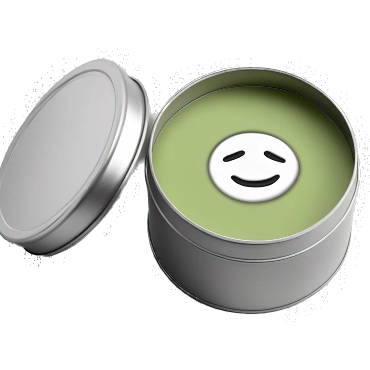 pretty matcha scented candle in silver tin with minimalistic label realistic emoji