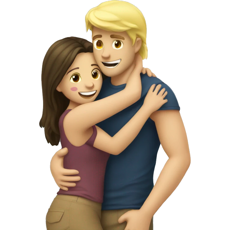 A blond guy hugs a brunette girl at the sea emoji