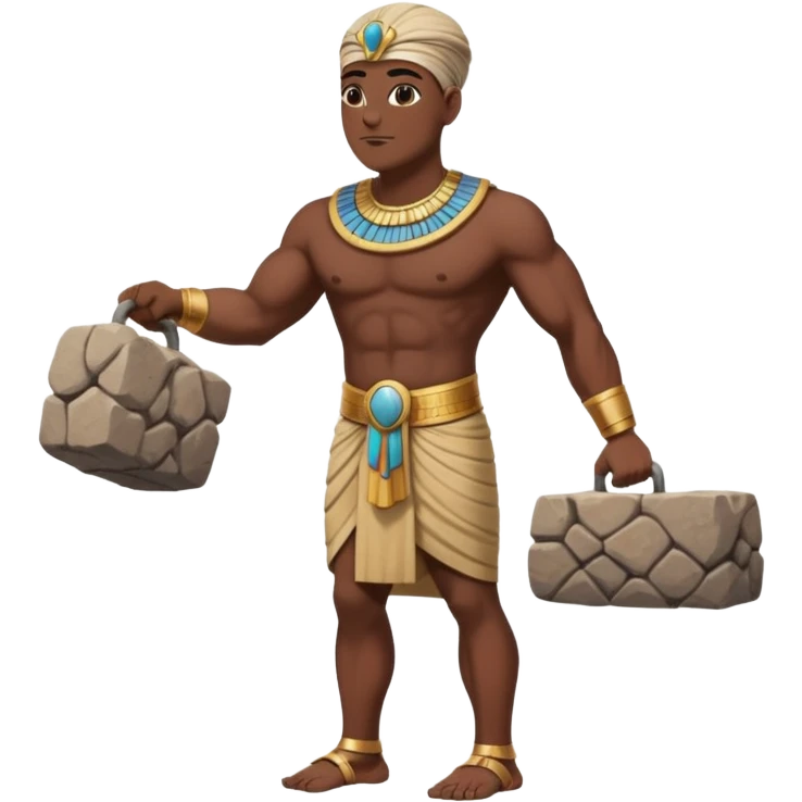fullbody ancient Egyptian worker bareheaded carrying a rock block emoji