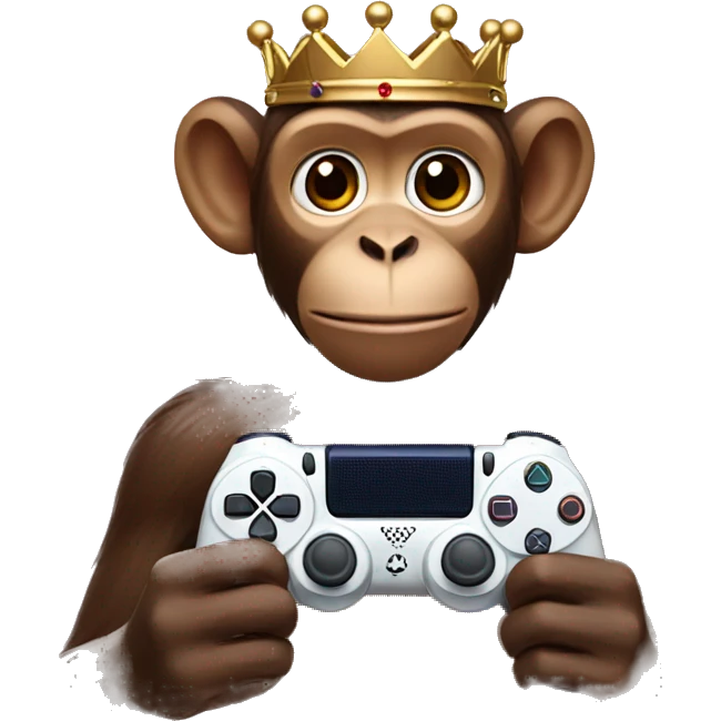 brown monkey with a crown and a ps5 controller in hand  emoji