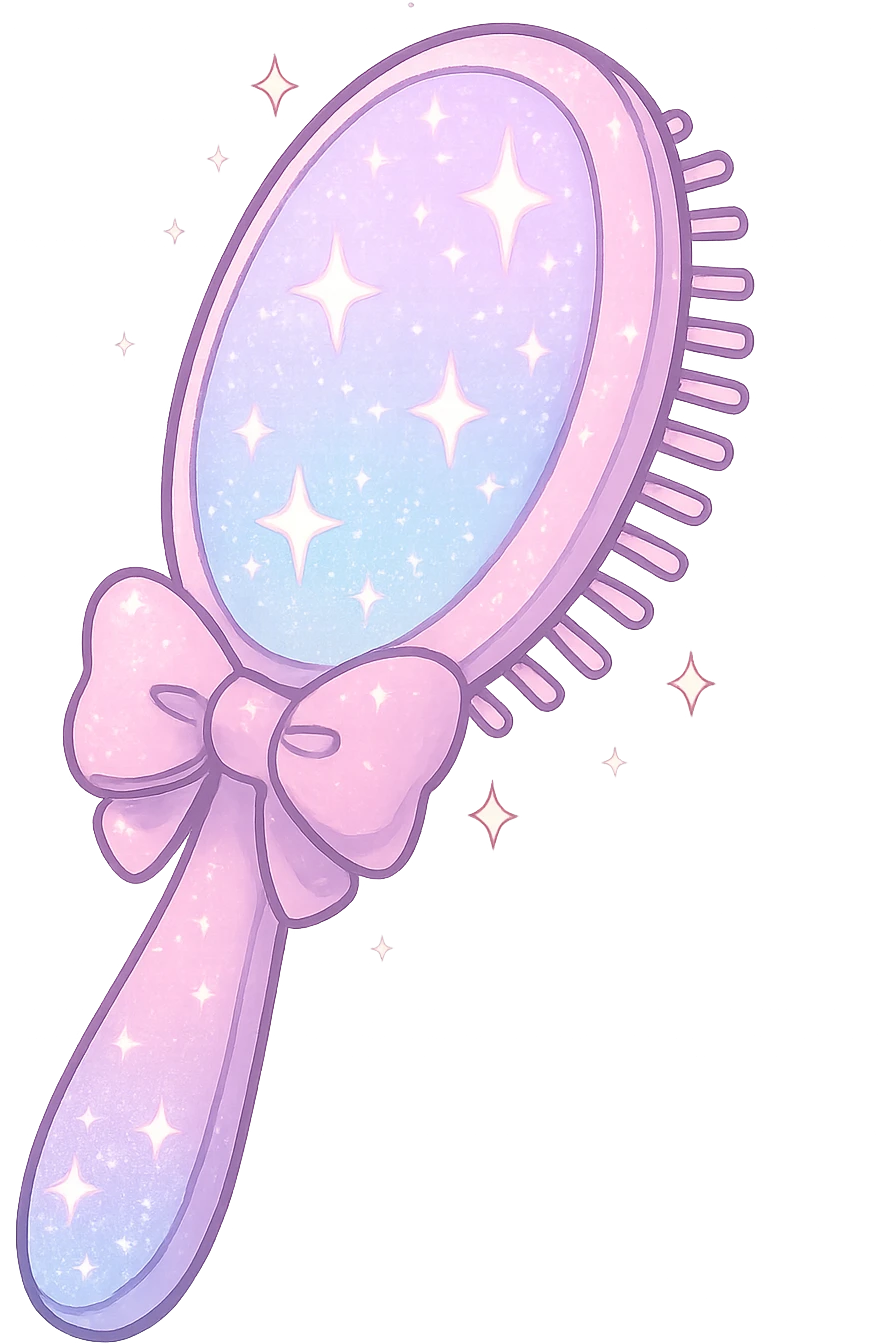 girly sparkling hairbrush with bow, no background, pastel colors, shiny and glittering emoji