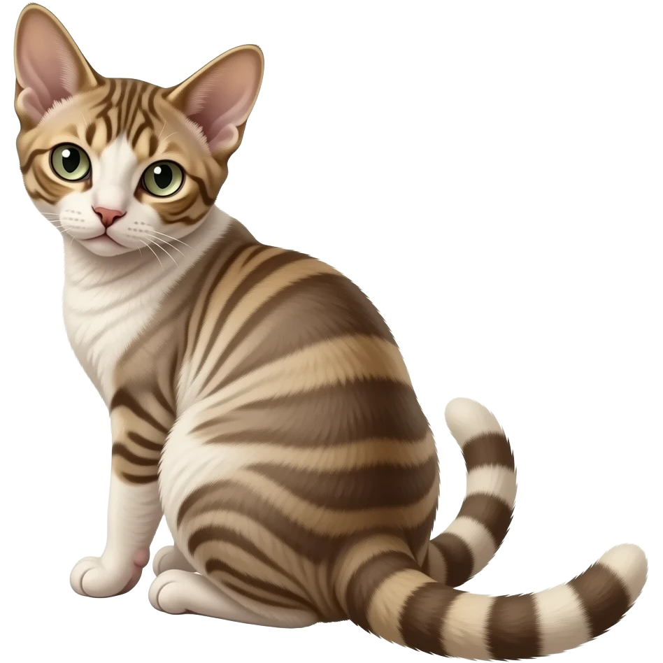 Realistic beautiful pretty straight-sitting Devon Rex cat, back facing to the left, facing the viewer emoji