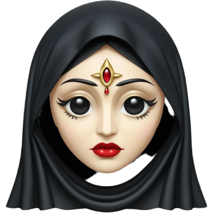 Emoji style, gothic religious icon inspired by madonna imagery, single eye motif formed from black metal, draped metallic folds, high-fashion avant-garde aesthetic, heavy sculptural form, no glow, no neon, flat minimalist emoji, centered, transparent background emoji