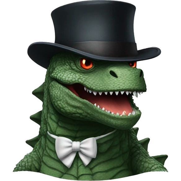 Godzilla in a tophat emoji