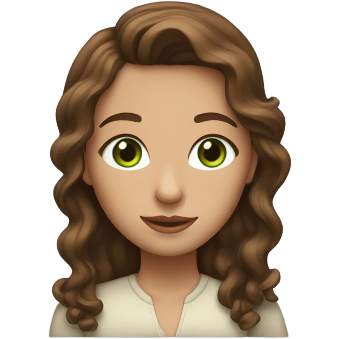 girl with wavy brown hair, green eyes, and tall emoji
