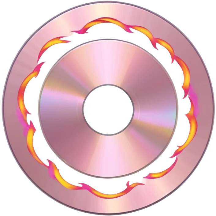 A minimalist CD disc with subtle pink flames, metallic sheen emoji