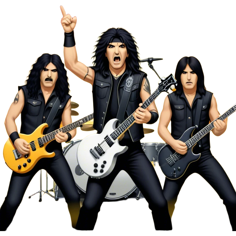 Icon for Heavy Metal: Anthrax live concert with Charlie Benante on drums, Joey Belladonna on vocals, Frank Bello on bass, Jonathan Donais and Scott Ian on guitars. The intense energy of the band is captured with instruments and stage lighting. Transparent background. emoji