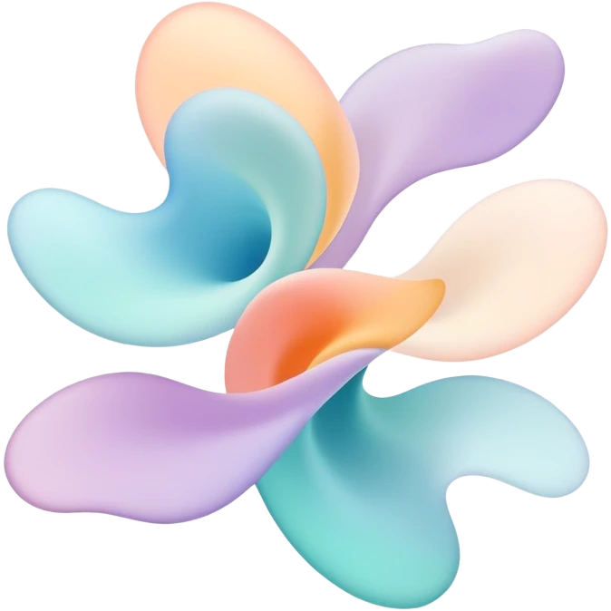 Abstract floating forms shifting in air, ethereal masculine energy, subtle radiance, symbolic of style influence, minimal flowing shapes emoji