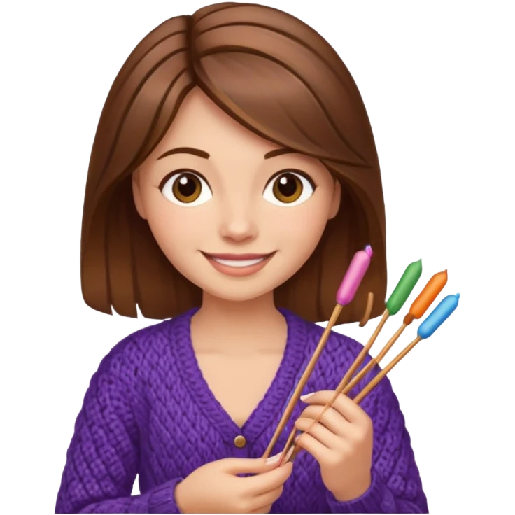  Woman with brown hair and highlights no glasses Knitting emoji emoji