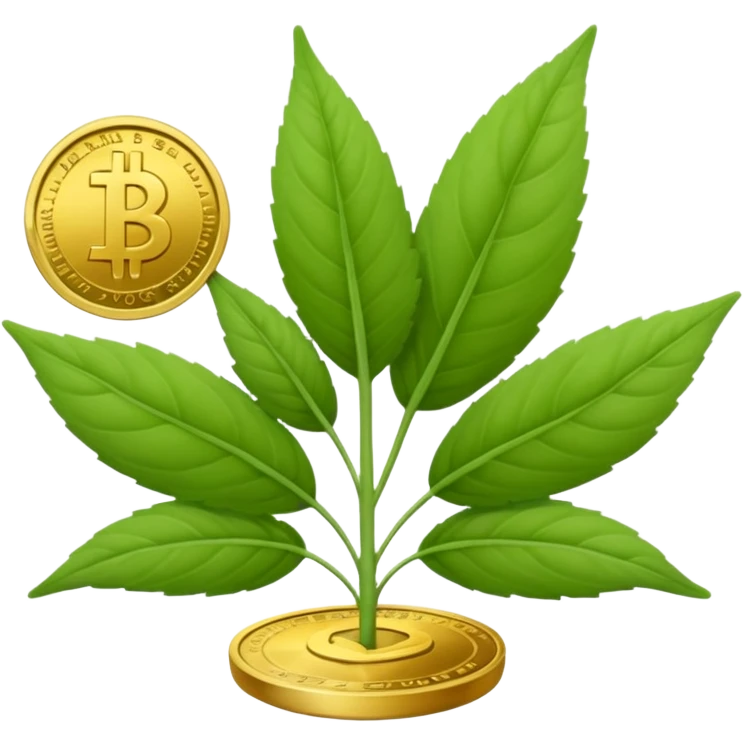 Crea un emoji que sea una hoja botánica (como un brote o una ramita de salvia) con un pequeño símbolo de dólar o una moneda de oro integrada en el centro. Estilo orgánico y profesional. emoji