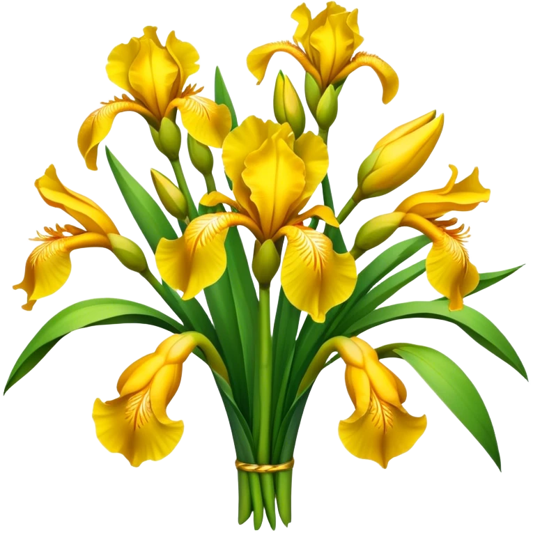 big bouquet Bright Yellow Iris, luxuriant, leaf, bud emoji