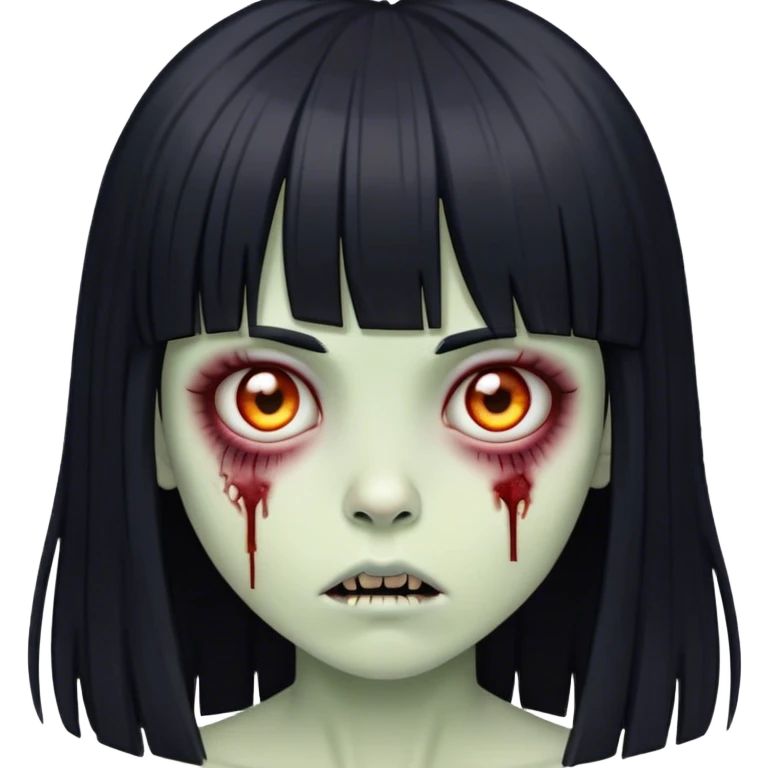 Garota zumbi com cabelos pretos lisos com franja (tipo esse emoji 🧟‍♀️) emoji