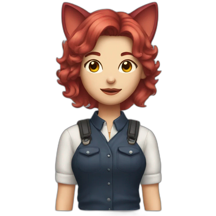 A tomboy girl with wine hair colour wearing cat’s ears  emoji