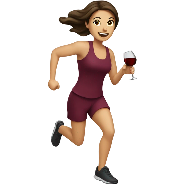 Caucasian Brunette running with wine emoji
