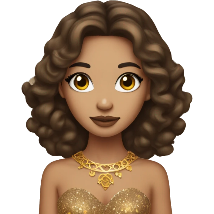Create the zodiac sign leo as a brunette girl with elaborate makeup and dress that matches the zodiac sign  emoji