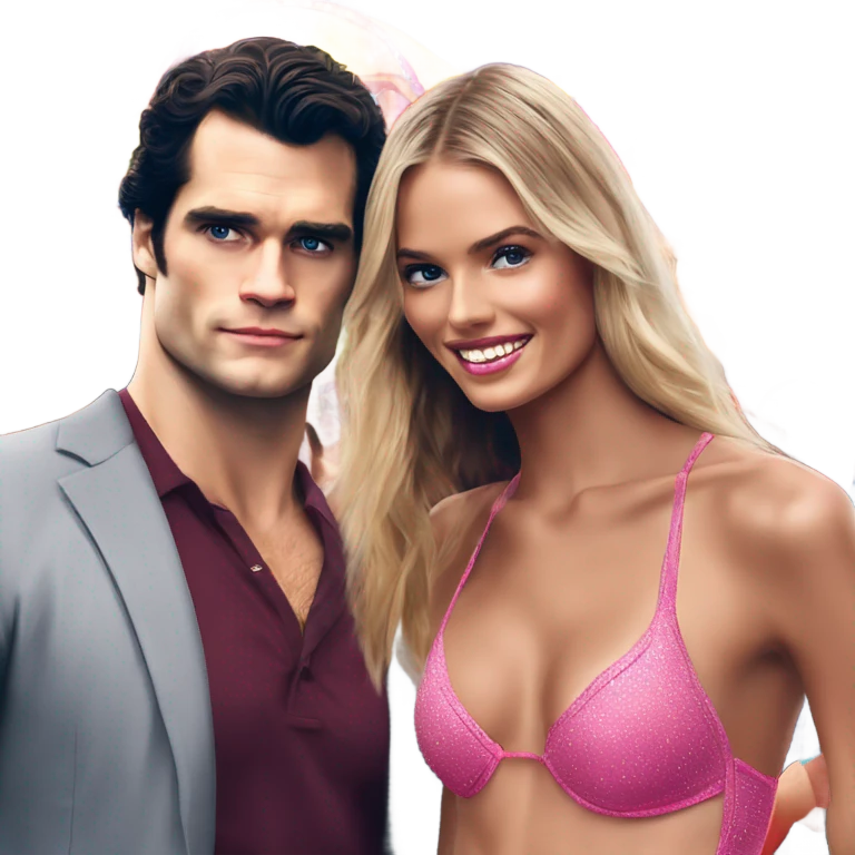realistic photo of Henry Cavill with a beautiful  victoria secret model at the fairground  emoji