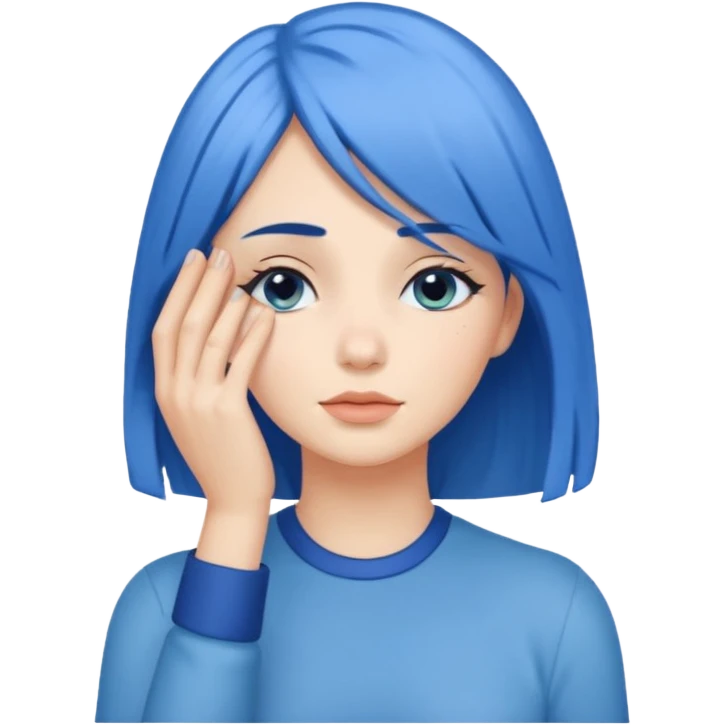Woman with hand.completely covering eyes with medium length blue hair emoji