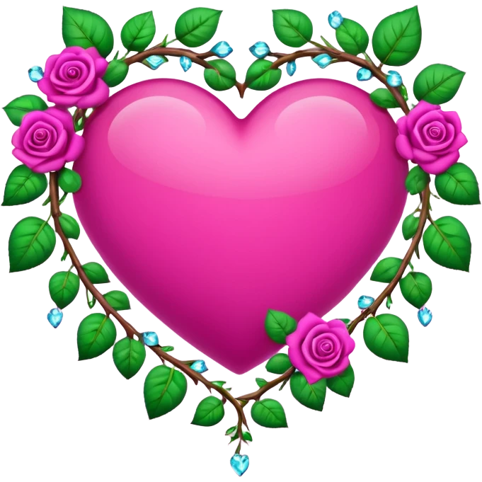 heart shape vine with magenta roses border with crystals hanging  emoji
