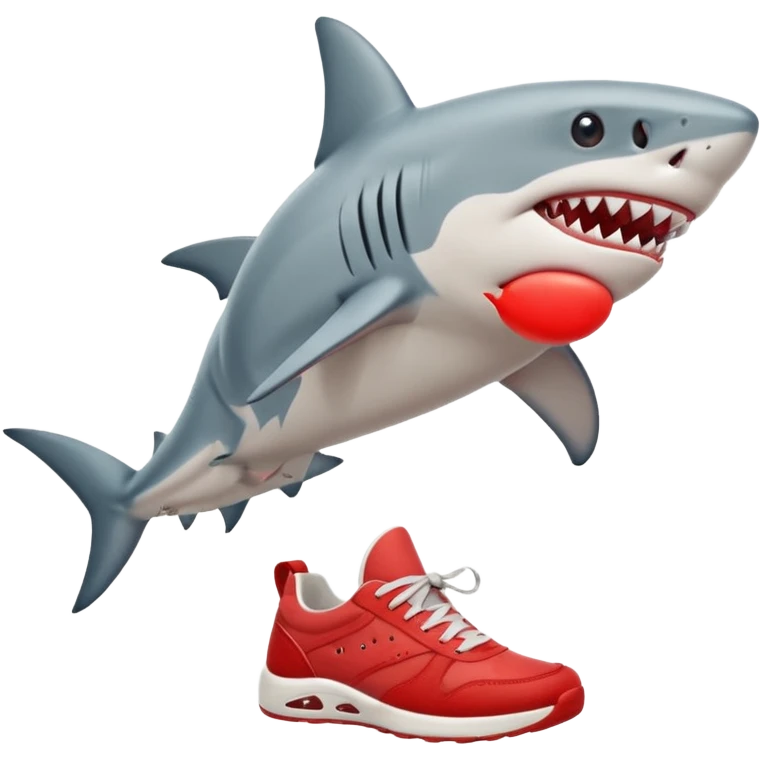 Un tiburón con dos piernas y zapatillas rojas emoji