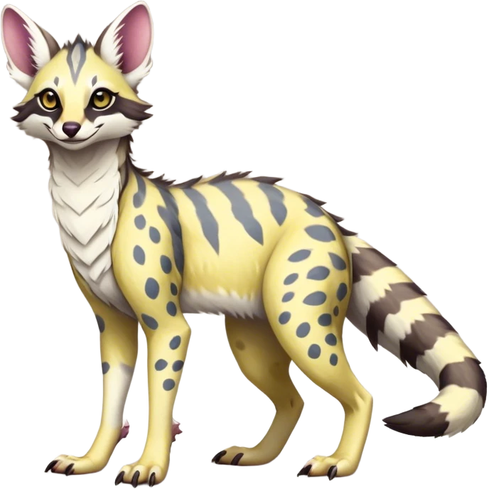 Feral Rare Fantasy light vibrant pastel warm-colored Vernid-Sergal-Genet-species by LiLaiRa, random markings, tufted ears, full body, 4 legs emoji