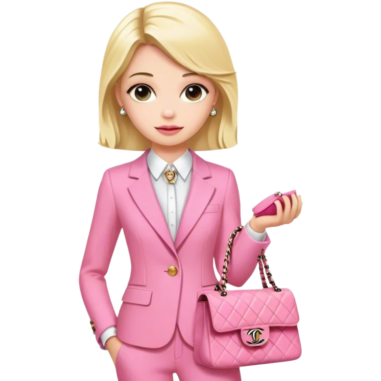 Blond girl pink suit Chanel bag emoji