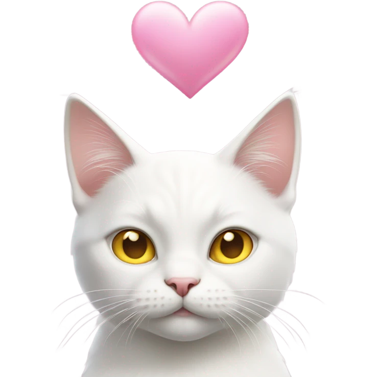 Realistic White cat with yellow eyes, pink hearts over head  emoji