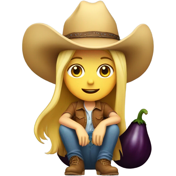 Blonde girl with cow-boy hat on sitting on eggplant  emoji