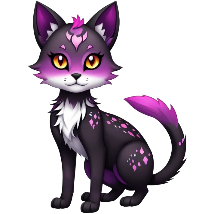 Vibrant dark edgy gothic Falvie-Fionbri-creature-sparkle-feline-fursona, full body, with random markings emoji