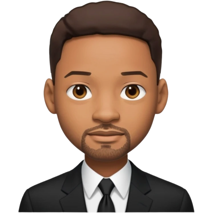 Will Smith with dark brown hair, black suit emoji