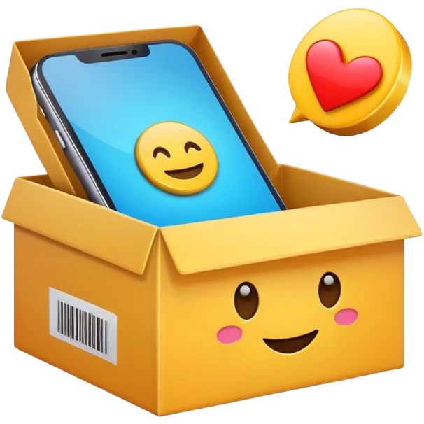 smartphone with buy button and delivery box, e-commerce, high fidelity, smooth edges, emoji style emoji