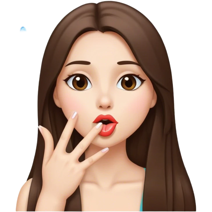 Blowing kiss sexy beautiful girl with long straight brunette hair  emoji