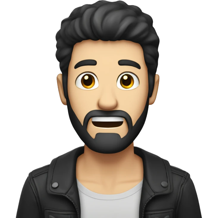 a caucasian guy with black hair and beard screaming with his hands up emoji