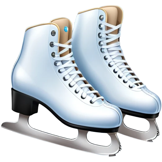 An icon featuring a pair of elegant figure skates standing on the smooth ice of a rink, with sparkling ice beneath them. The background shows a grand ice arena with bright lights and empty stands, highlighting the beauty and grace of figure skating. Transparent background. emoji