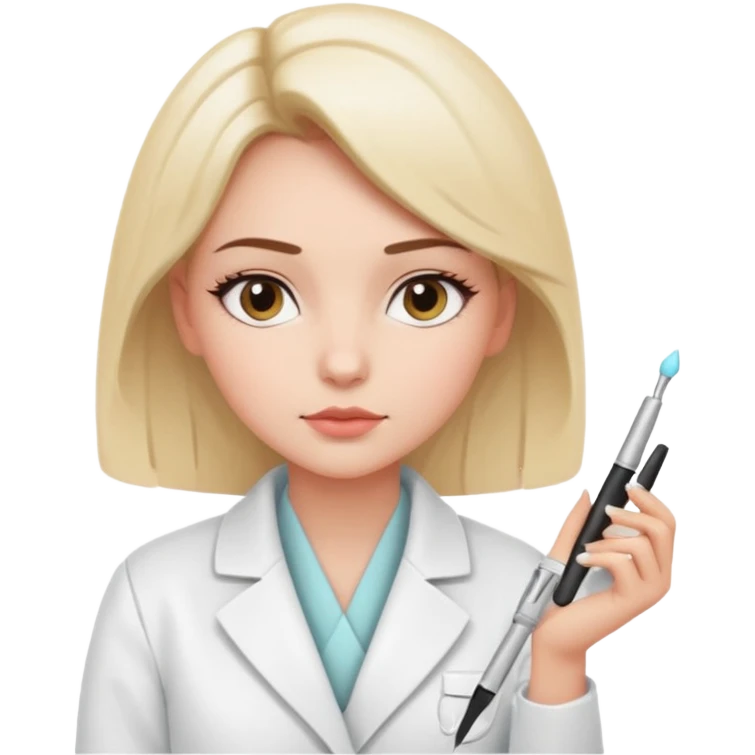 girl cosmetologist, thoughtful expression, soft colors, beauty clinic vibe thinking pose emoji