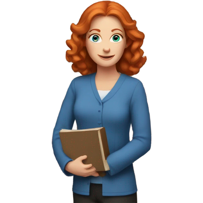 Middle aged Redhead female with blue eyes surrounded by books emoji