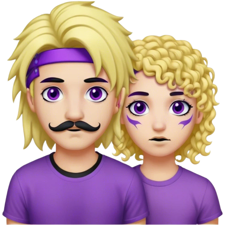 Emo girl with purple mullet and black eyeliner with piercings and man with long straight blonde hair and curly mustache  emoji