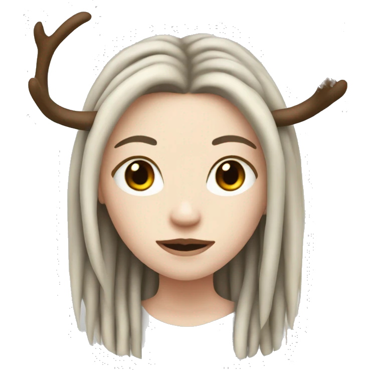 Portrait. Girl with pale skin-tone has black dreadlocks, antlers emoji