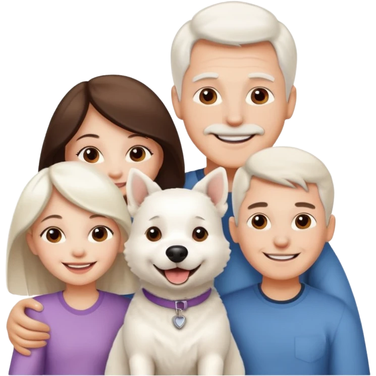parents, daughter and a white dog emoji